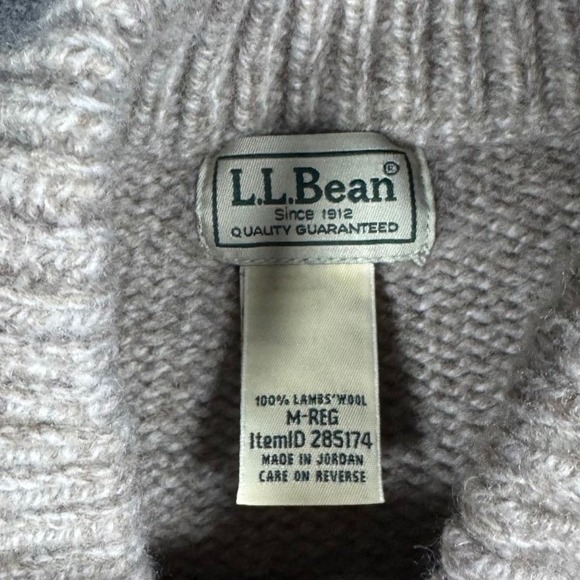 LL Bean Mens Lambswool Henley Sweater Oatmeal Heather Mock Neck Fisherman - Picture 3 of 8
